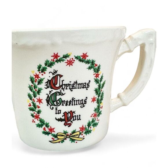 Vintage Christmas Greetings to you, pottery mug, 1940s, set of two (2) - Picture 11 of 11